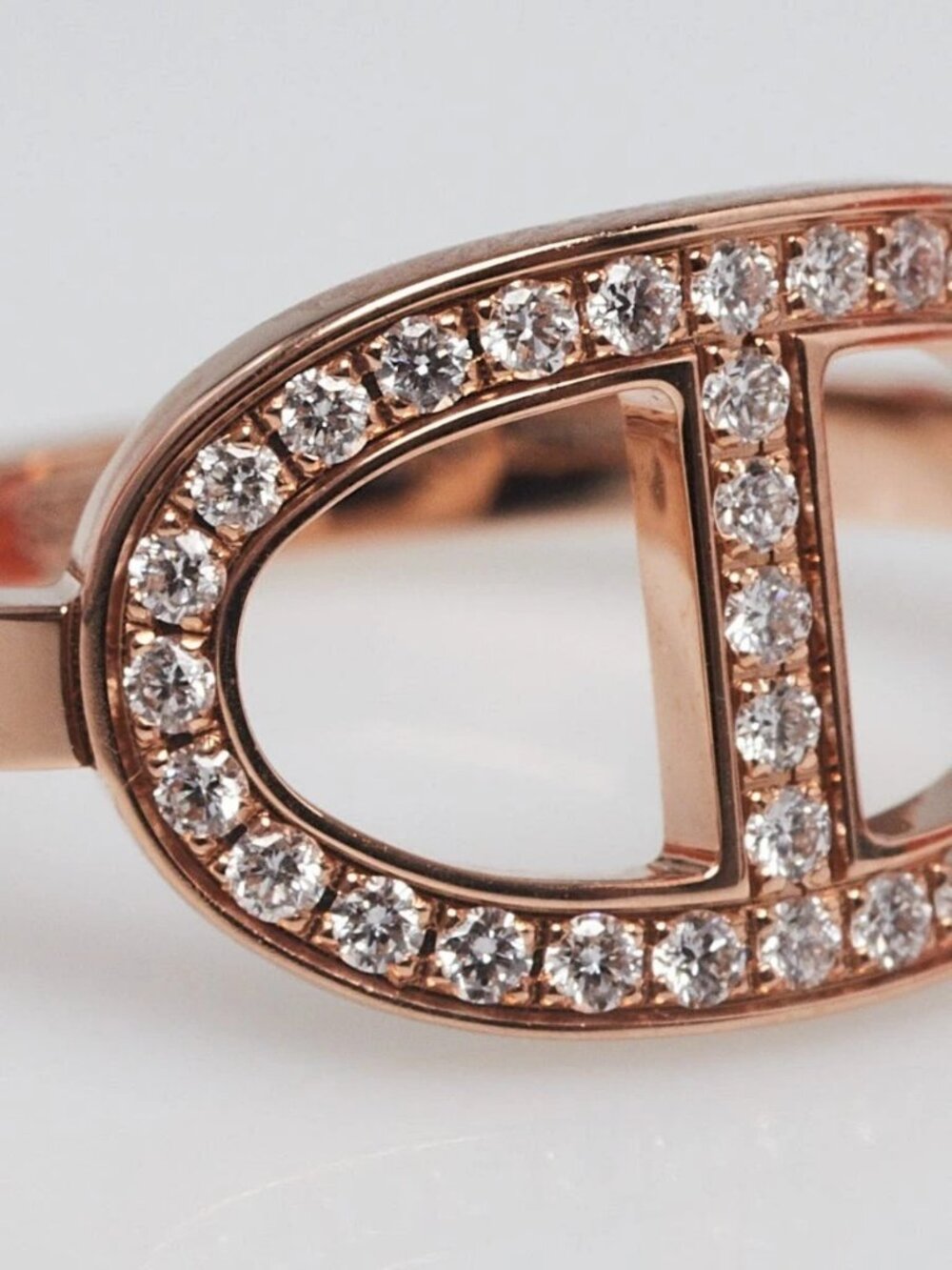 Hermes 18k Rose Gold and Diamond Chaine d'Ancre Contour Medium Model Ring